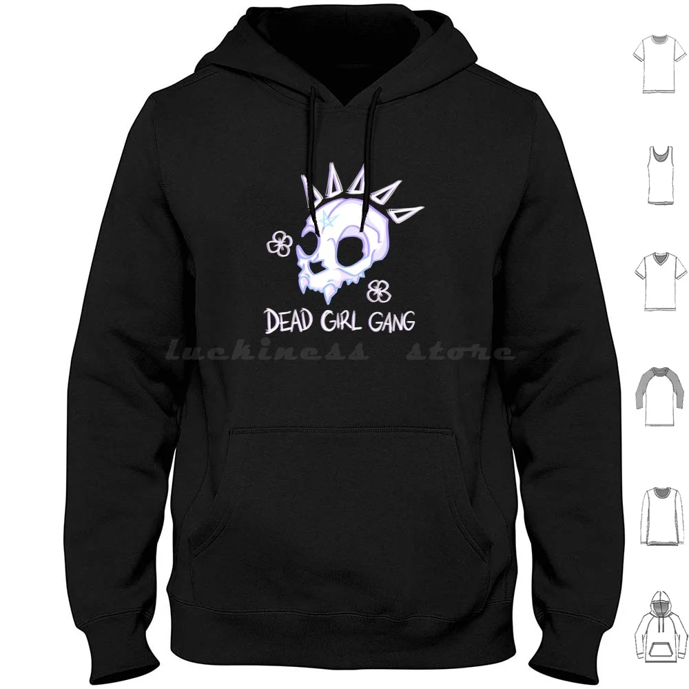 Dead Girl Gang Hoodies Long Sleeve Dead Girl Gang Skull Pastel Goth Goth Kawaii Cute Creepy Spooky Occult Weird Cat