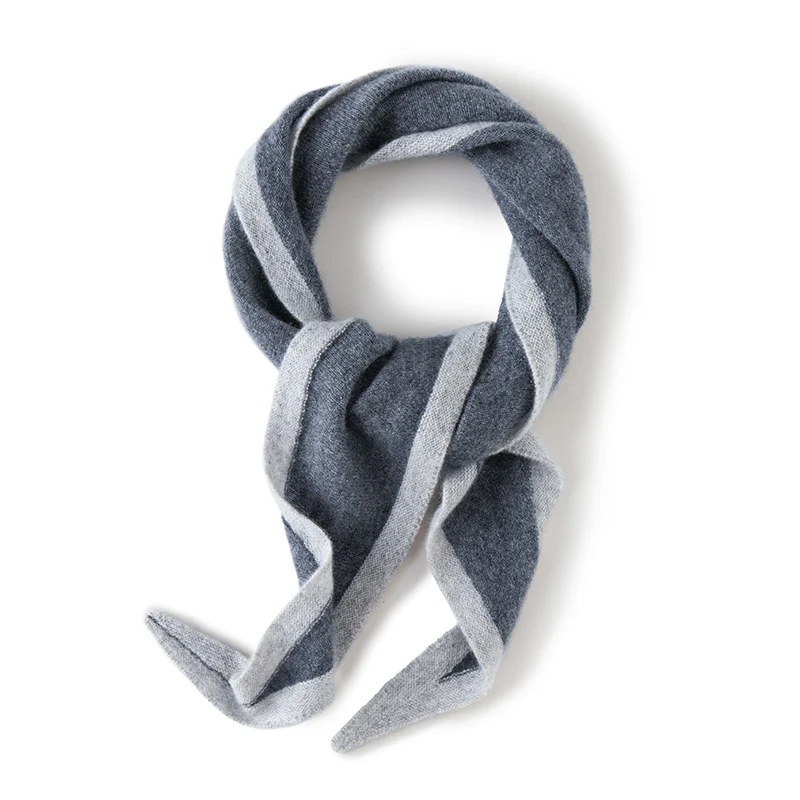 

Women's High-Quality 100% Pure Cashmere Small Scarf Fashionable Warm Neck Protection Striped Contrasting Knitted Accessory