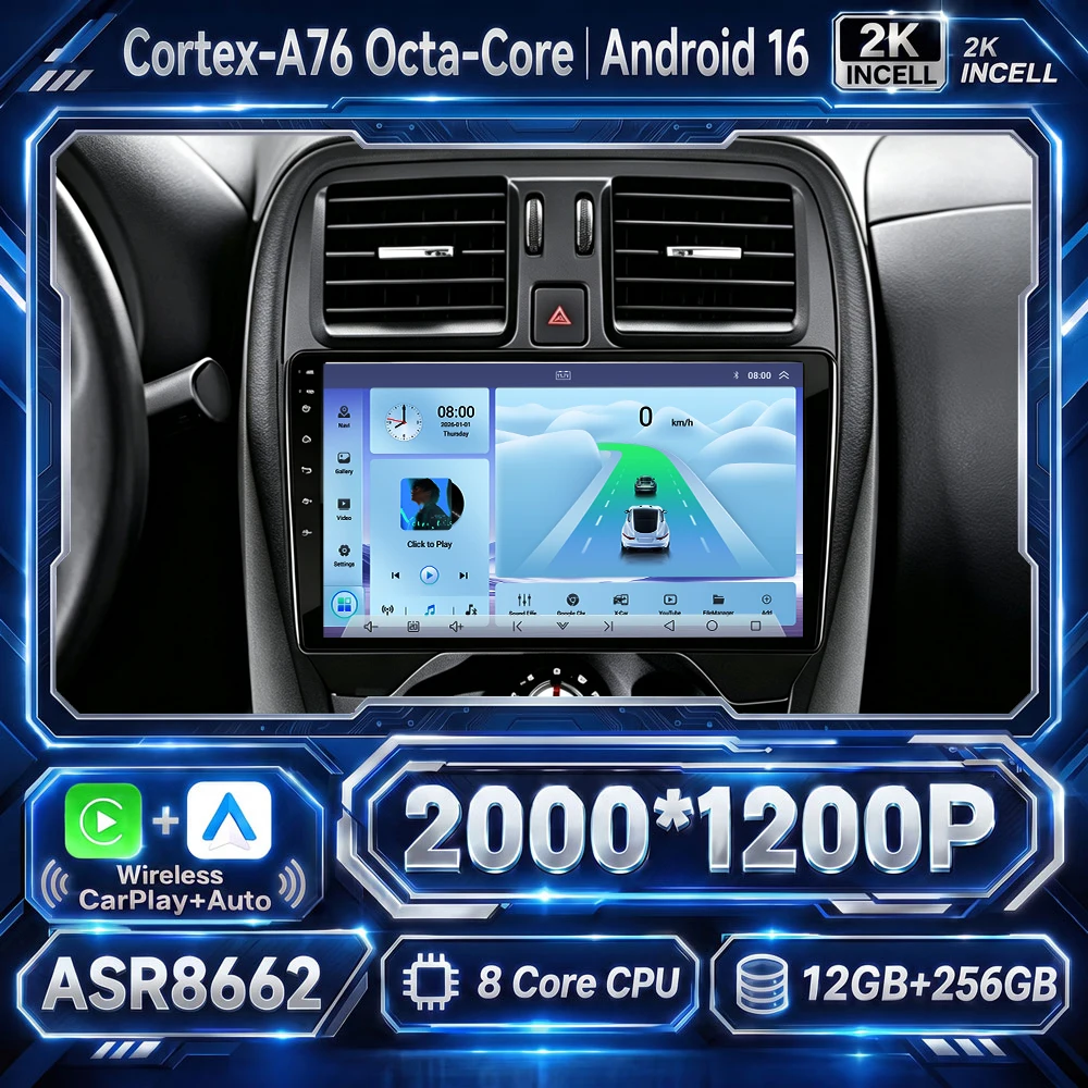 Cortex-A76 Octa-Core Android 16 Car For NISSAN Micra K13 March K13 2013-2017 Car Radio GPS Multimedia Player Stereo Touch Screen