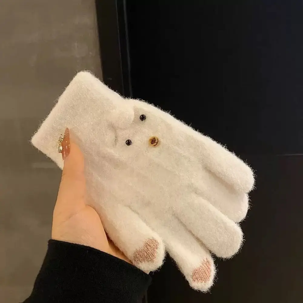 

Candy Color Knitting Gloves Five Finger Touch Screen Full Finger Mittens Korean Style Windproof Cycling Driving Gloves Winter