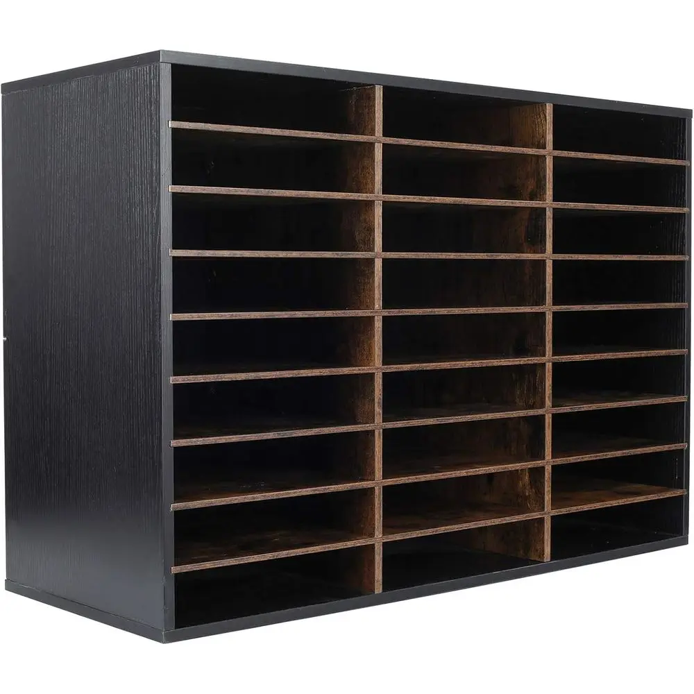 

Desk Paper Organizer with 27 Slots for 13500 A4 Sheets, Adjustable Wooden Storage, Suitable for Mail and Office/Home Use, Black