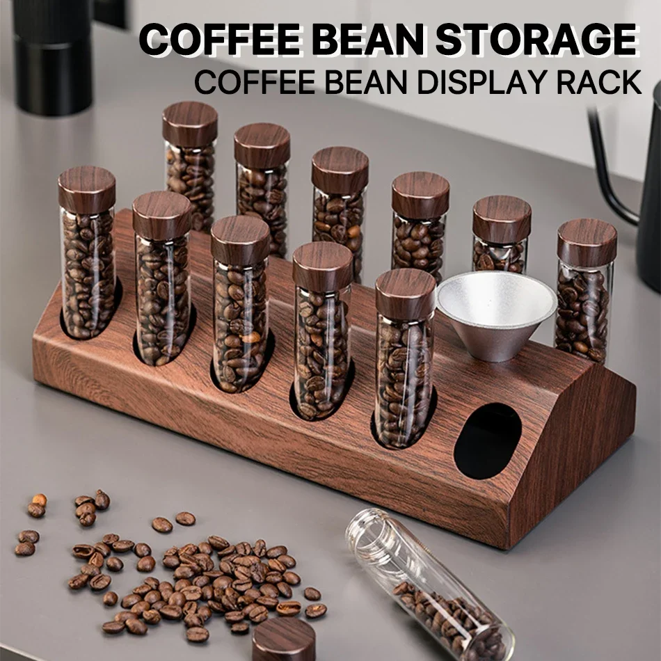 Coffee Beans Cellar Storage Container Display Rack Walnut Tea Tube Bottle Glass Espresso Coffee Accessories Barista Coffeware