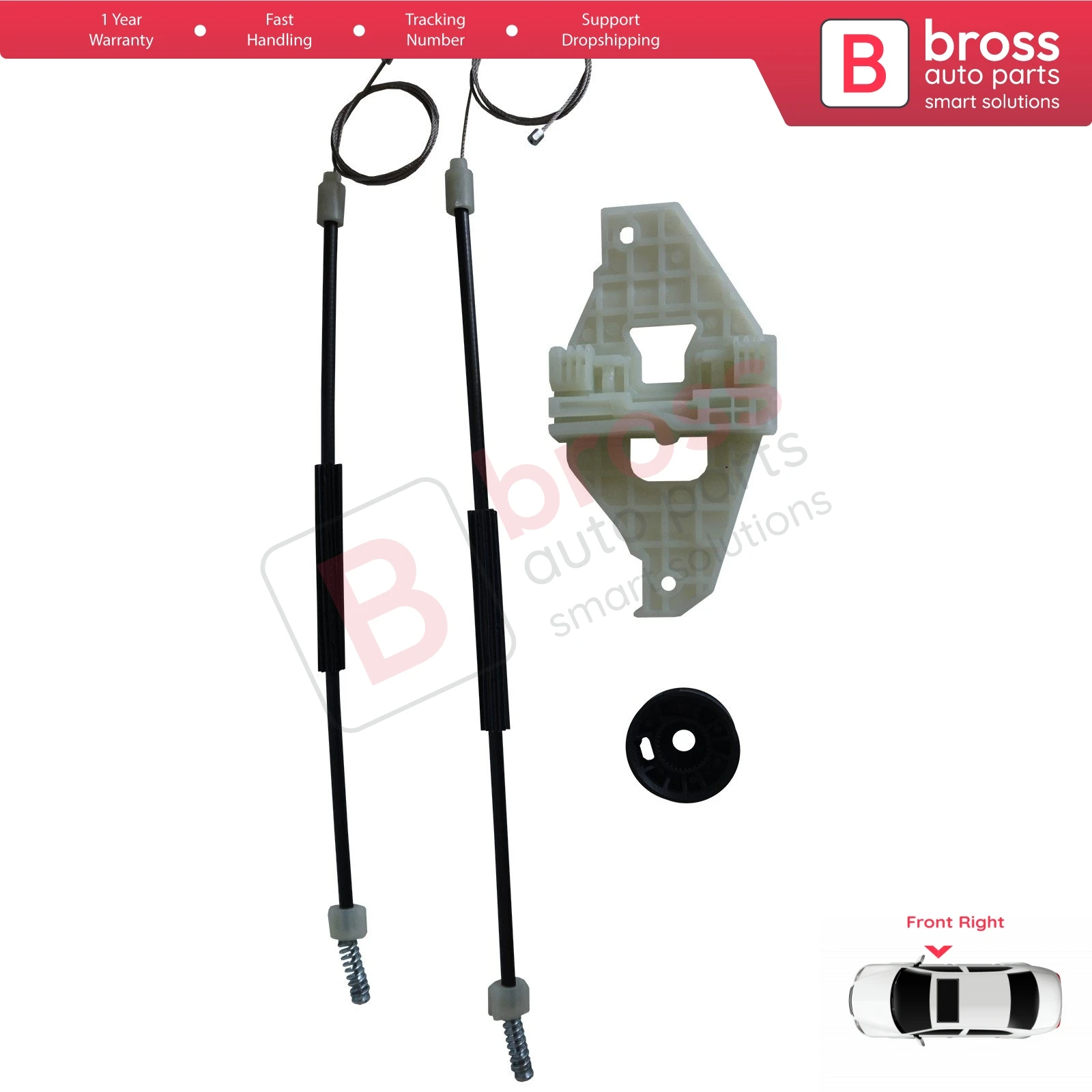 Bross BWR5278 Power Window Regulator Window Lifter Repair Set Front Right Door 9677416880 for Citroen C-Elysee Peugeot 301