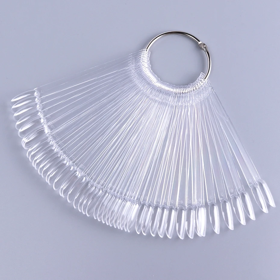 50pcs Tips de Exhibición para Uñas Falsas Transparentes Color Natural Tabla Oval Abanico Swatch de Gel Polish Paleta Práctica Herramientas de Manicura