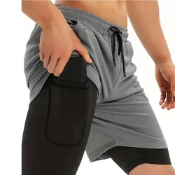 New Beach Men's Fitness Training Shorts Summer 2 In 1 Quick Dry Gym Running Double-Deck Shorts Outdoor Sportswear Men Short Pant