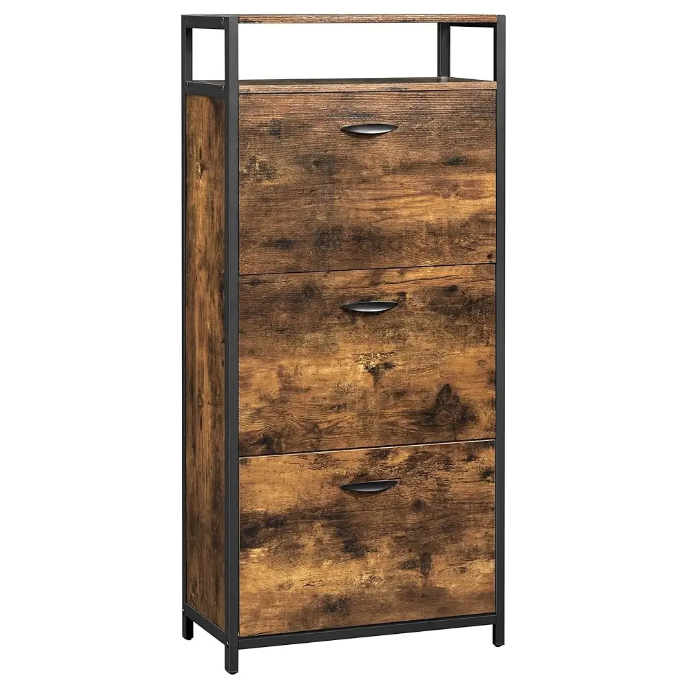 

Shoe Cabinet With 3 Flip Drawers, Shoe Storage Cabinet, Asjustable And Removable Dividers, Holds 15-18 Pairs Of Shoes, 11.8 X