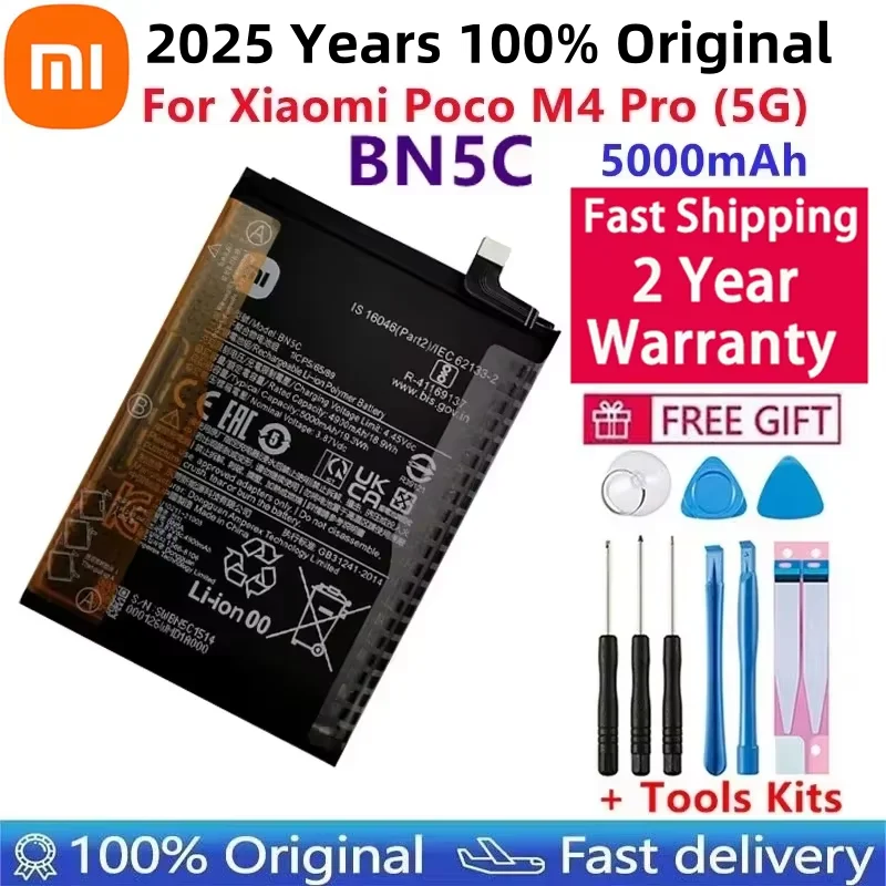 

2025 Years New Original 5000mAh High Quality Xiao Mi BN5C Battery For Xiaomi Poco M4 Pro 5G Phone Bateria Batteries + Tools