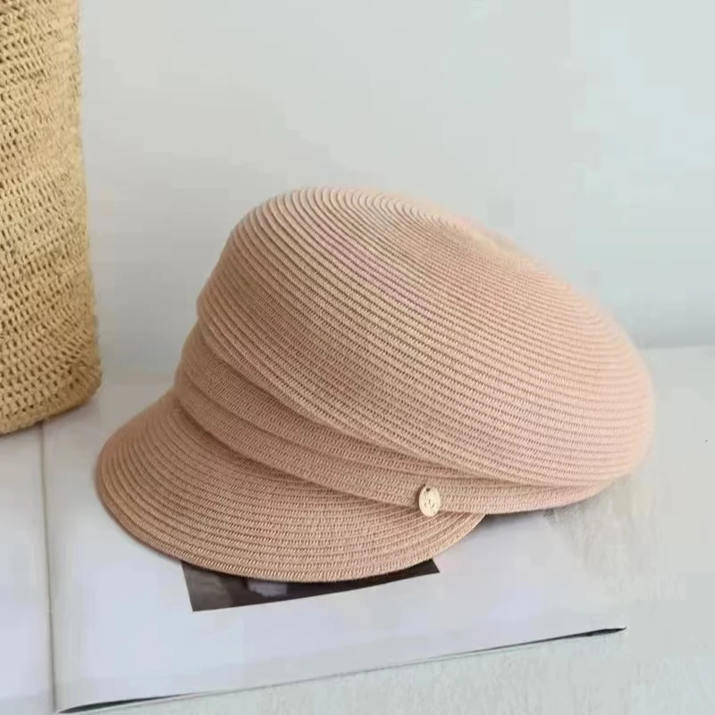 

Summer New Korean Version Women's Berets Casual Fashion Straw Shading Sun Protection Hat Gorras Peaked Japan Design Newsboy Cap