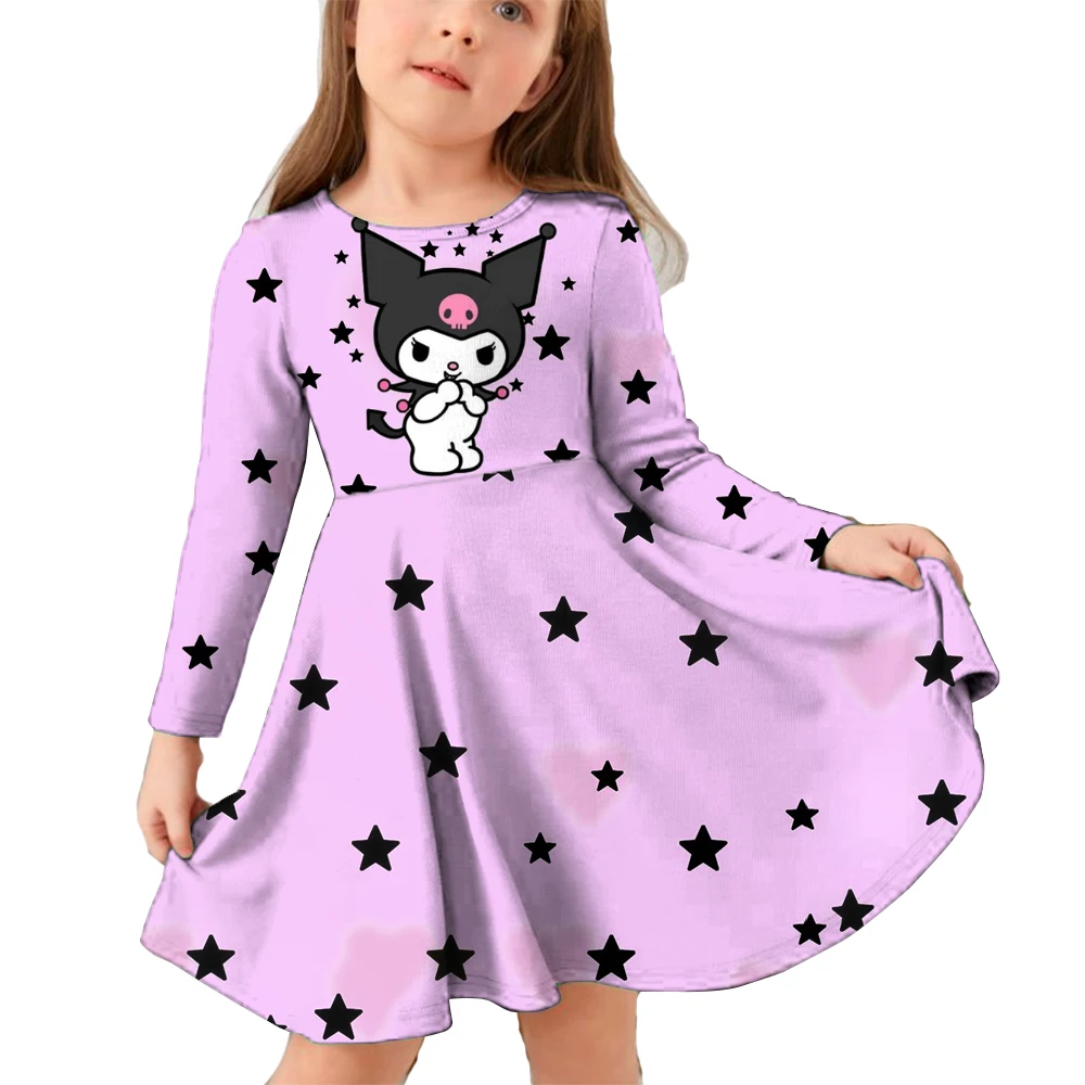 Miniso Cute Hello Kitty 3D Print Girls Short Sleeve Dress Children’s Autumn Kuromi Clothing Soft Skirt Kids Nightgown Camping