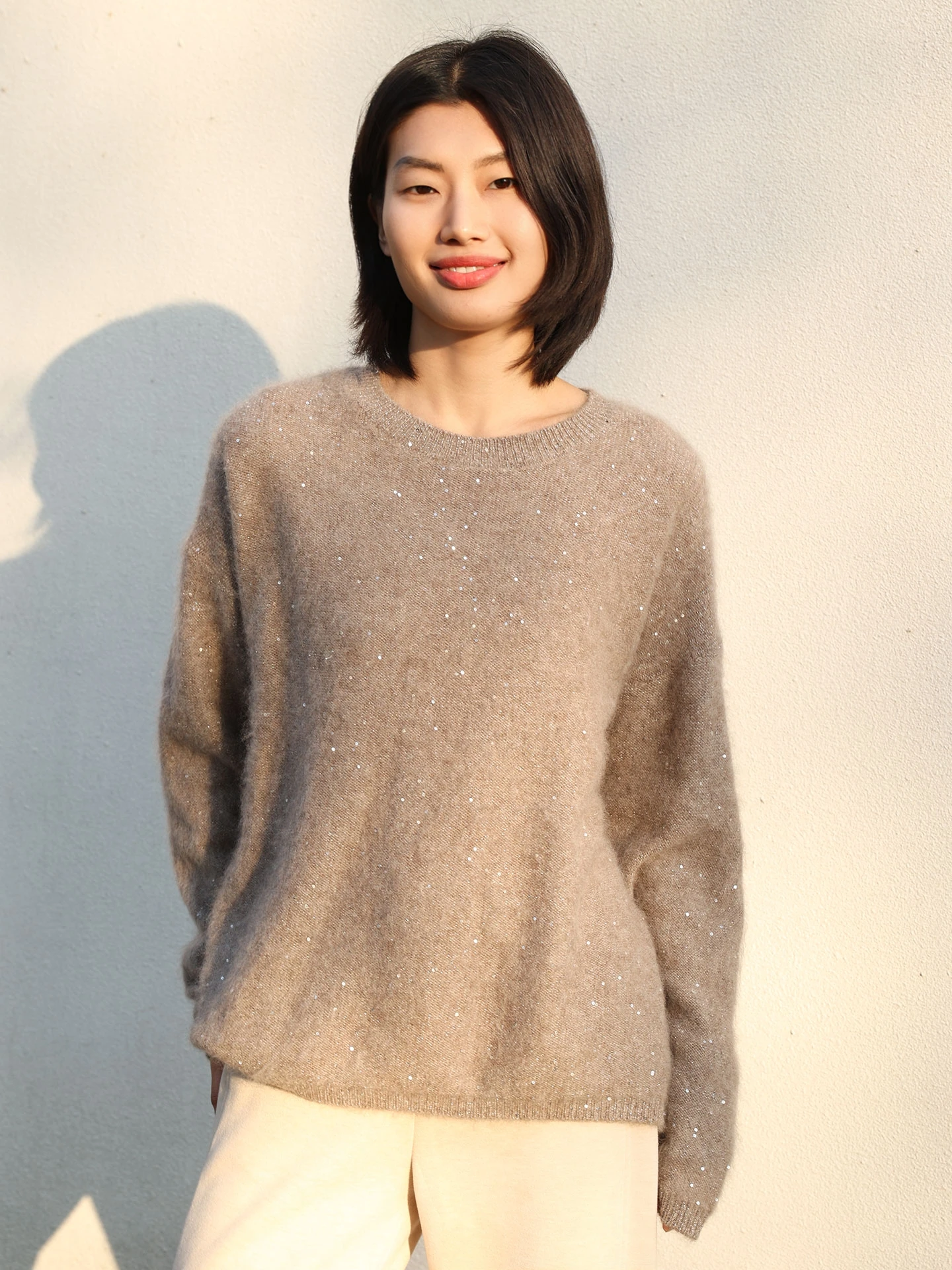 

Soft Fce Knitted Sweater round Ne Loose Women's Winter Wool Camere Floing Glitter Street Sle Rixinjia 227L