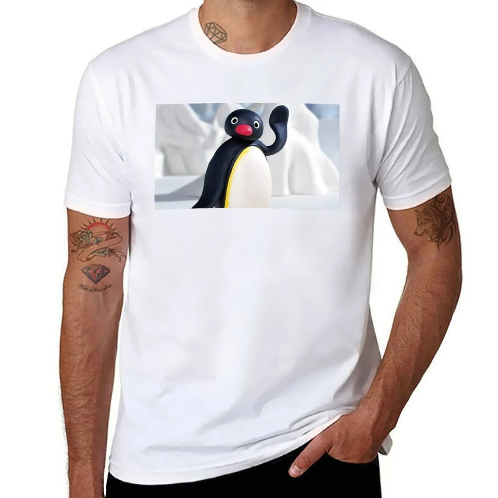 

Футболка Pingu Penguin, футболки для мужчин, хлопковые футболки для мужчин, забавная футболка с рисунком, мужская повседневная футболка