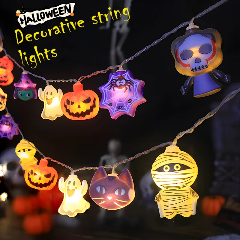 

New Halloween Party LED String Lights Mini Pumpkin Ghost Bat Waterproof Atmosphere Lantern For Halloween Parties Gatherings