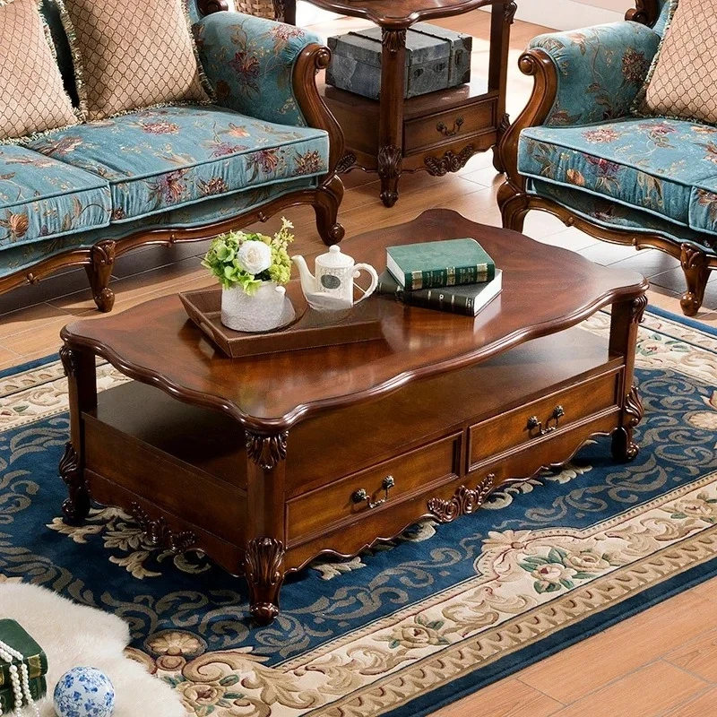 

solid wood coffee table small apartment living room household with pumping rectangular tea seat European side table stora