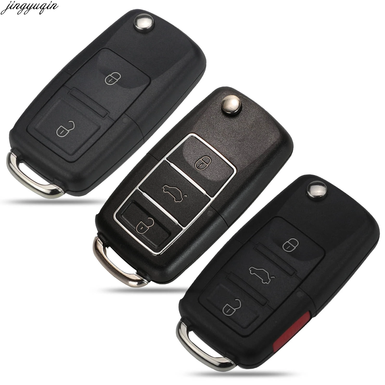 Jingyuqin Flip Remote Car Key Case Shell No Blade For VW MK4 Bora Golf 4 5 6 Passat Polo Bora Touran 2/3/4 Button Folding Fob