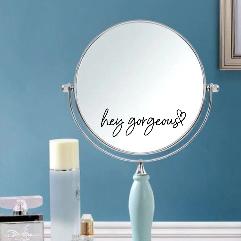 Funny Hey Gorgeous Heart Mirror Sticker Decal Bathroom Bath Family Love Quote Vinyl Home Decor 410