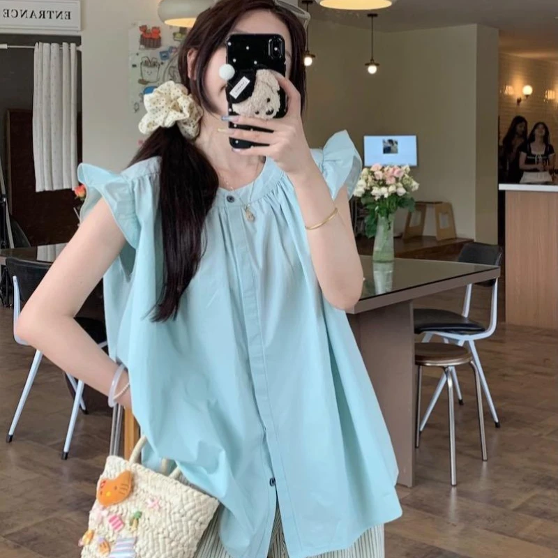 Sweet Shirts Women Flying Sleeve Loose Casual Korean Fashion Age-reducing Ulzzang Girlish Summer Chic Stylish Trendy All-match