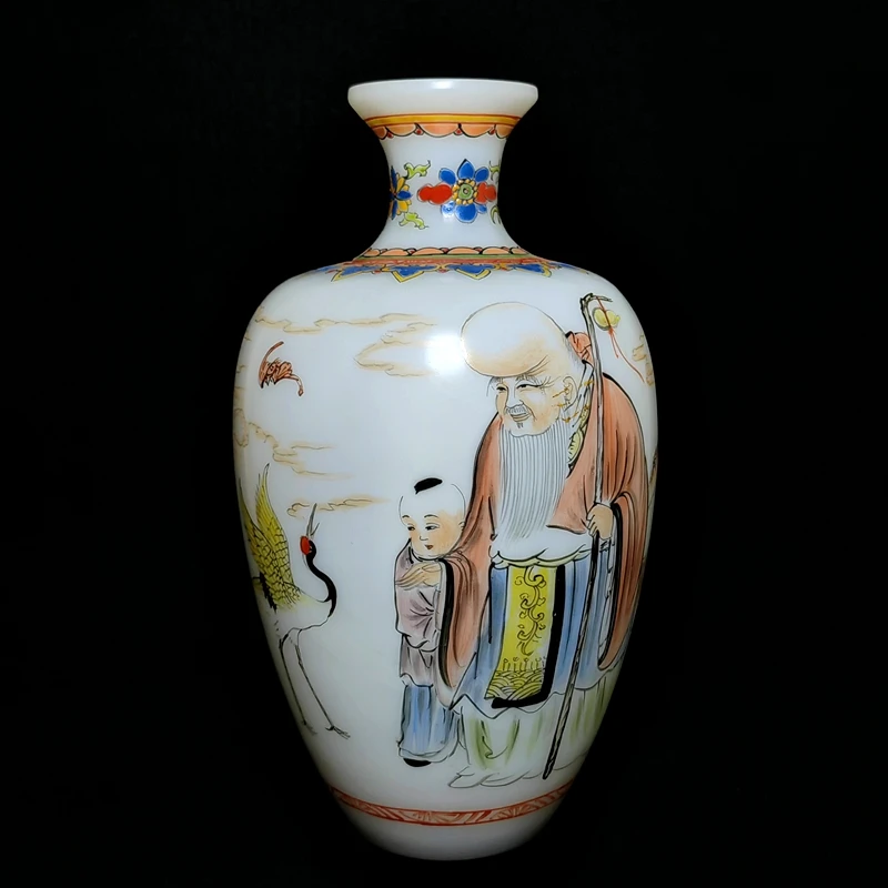 YIZHU CULTUER ART Size 19.5×11cm Chinese Old Beijing Glaze Hand Painted Boy God of longevity Statue Vase Collection