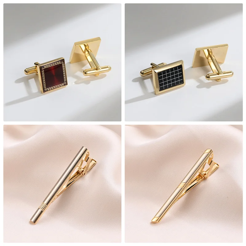 4 Sets Tie Clips & Cufflinks For Men Man Shirt Cufflink Wedding Guests Gift With Box Pisa Ties Pin Luxury Men's Gift For Husband