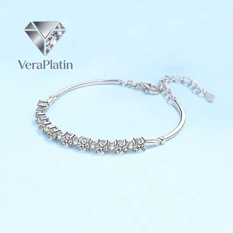 

VeraPlatin Girl Birthday Gift 18K White Gold Wedding Bracelets 2.7CT Moissanite Diamond Women Valentine's Day PT950 Platinum Fin