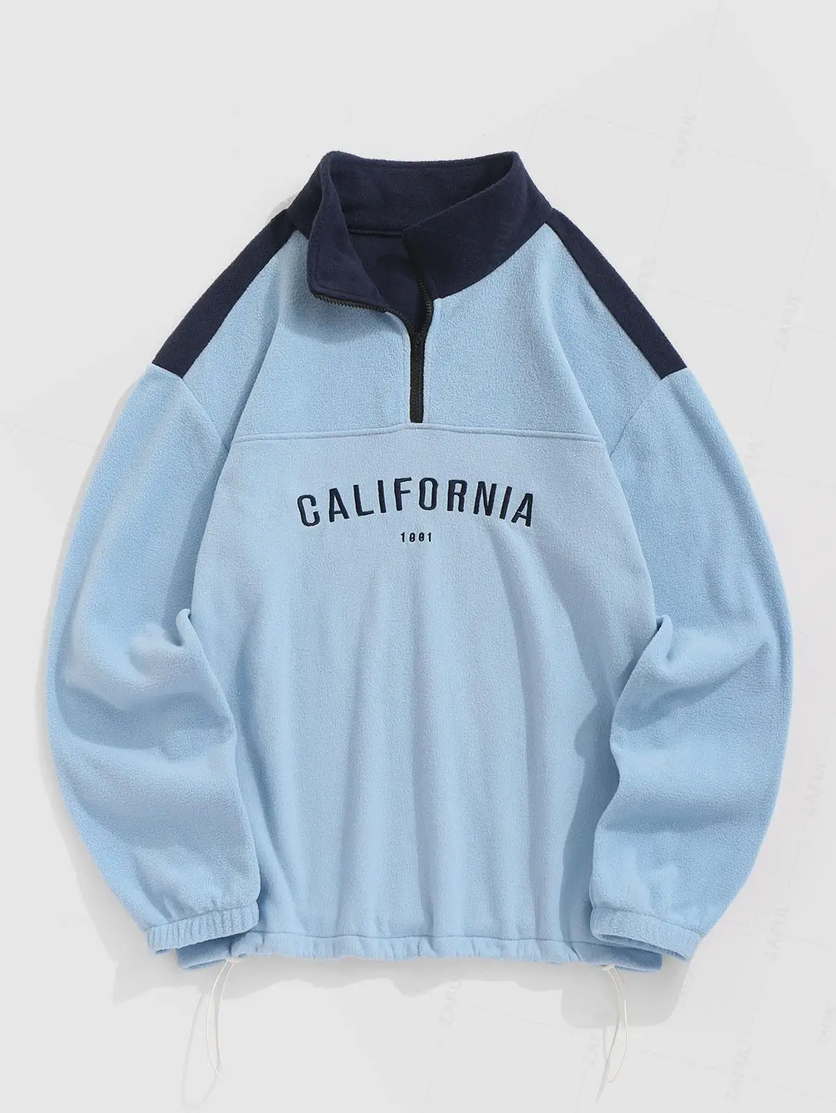 ZAFUL Men\'s Turtleneck Sweatshirt Letter Embroidered Fuzzy Polar Fleece Sweats Quarter-Zip Streetwear Pullover Hoodie Z5111883