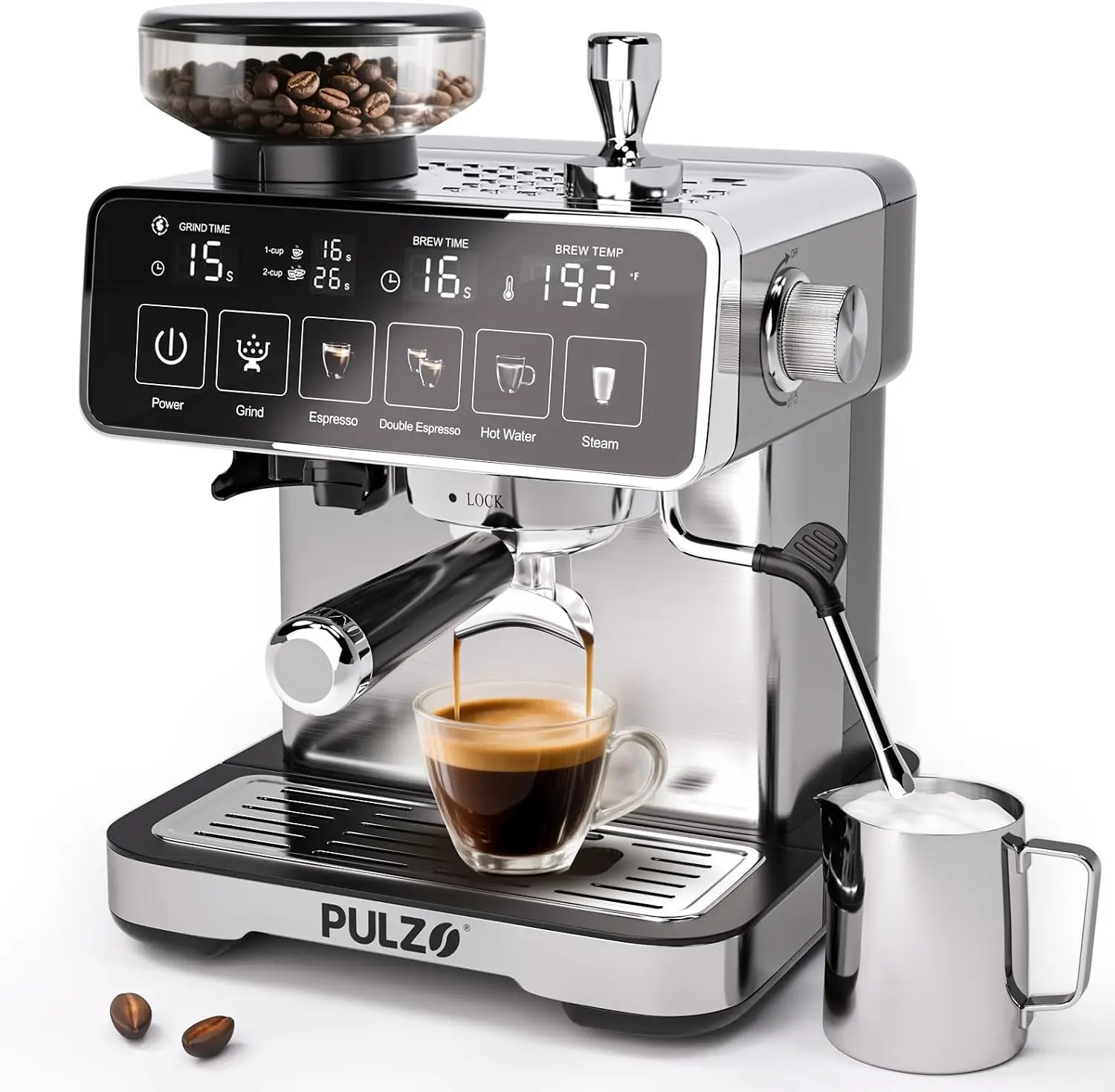 Espresso Machine with Grinder, 20 Bar Professional Coffee Machine, All-in-One Stainless Steel Coffee Maker with Milk Frother, to