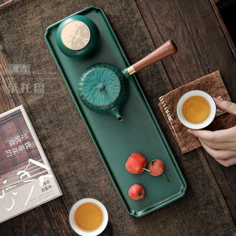 

Керамический поднос для сухого заваривания в стиле ретро, поднос для зеленого чая с павлином, чайное искусство