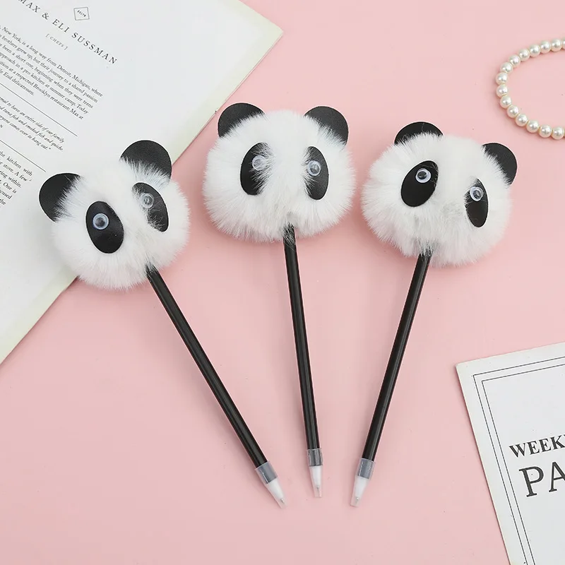 30 pcs/lot Creative Animal Panda Plush Ballpoint Pen Cute Business Ball Pens Signature Pen Office School Writing Supplies