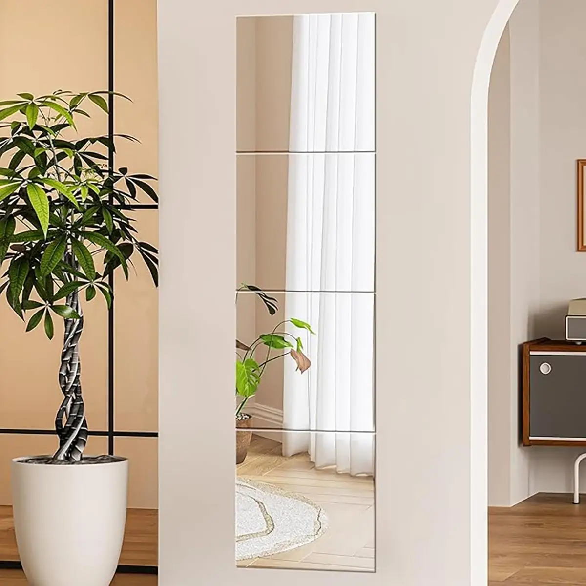 4Pcs Acrylic Mirror Wall Stickers Square Self Adhesive Mirror Tiles DIY Home Gym Kids Room Decor Easy Install