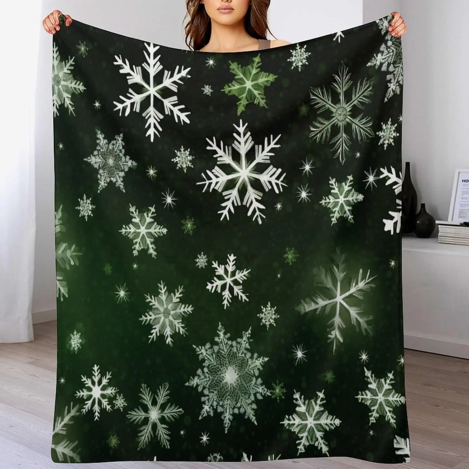 

Зелено-белое клетчатое одеяло со снежинками, рождественское одеяло с Рождеством, легкий, уютный, теплый, нечеткий, плюшевый, из микрофибры