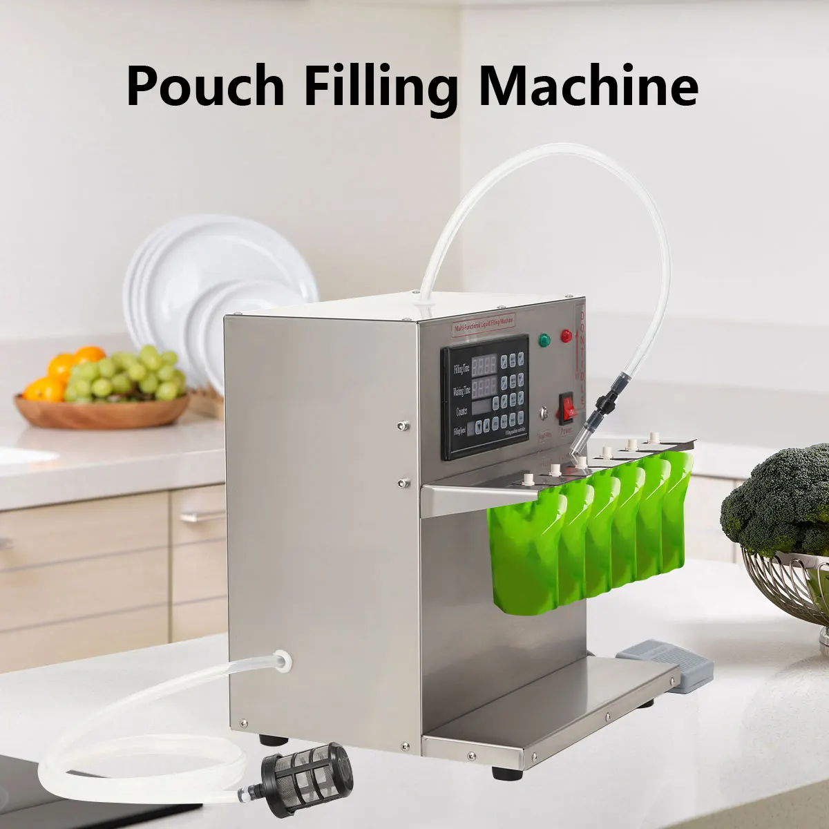 110V 45W High Accuracy Spout Pouch Filling Machine 6 Head Automatic Hot Liquid Filler 3.5L/min