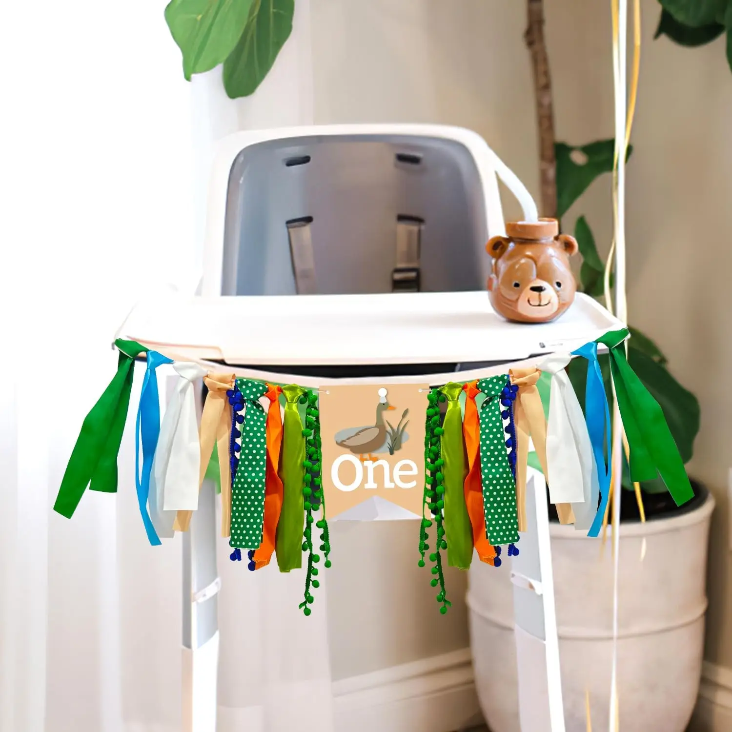 Mallard Duck One Birthday High Chair Banner Duck One Birthday Banner Garland Duck Hunting Chair Tassel Banner for Baby Boy Girl