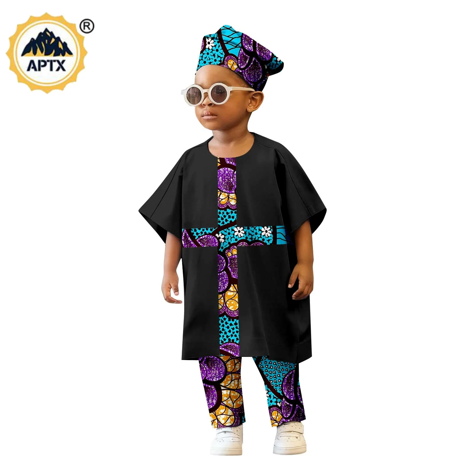 African Boy Print Hat Top Tee and Pant Sets Dashiki Children Kid Boys Outfits Half Sleeve Kaftan Outwear 2546024