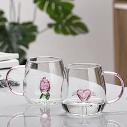 1 PC 400ml 13oz Creative 3D Cactus Rose Duck Flamingo Animal Water Glass Mug Cup with Handle For Girls Kids Lovers Wedding Gift
