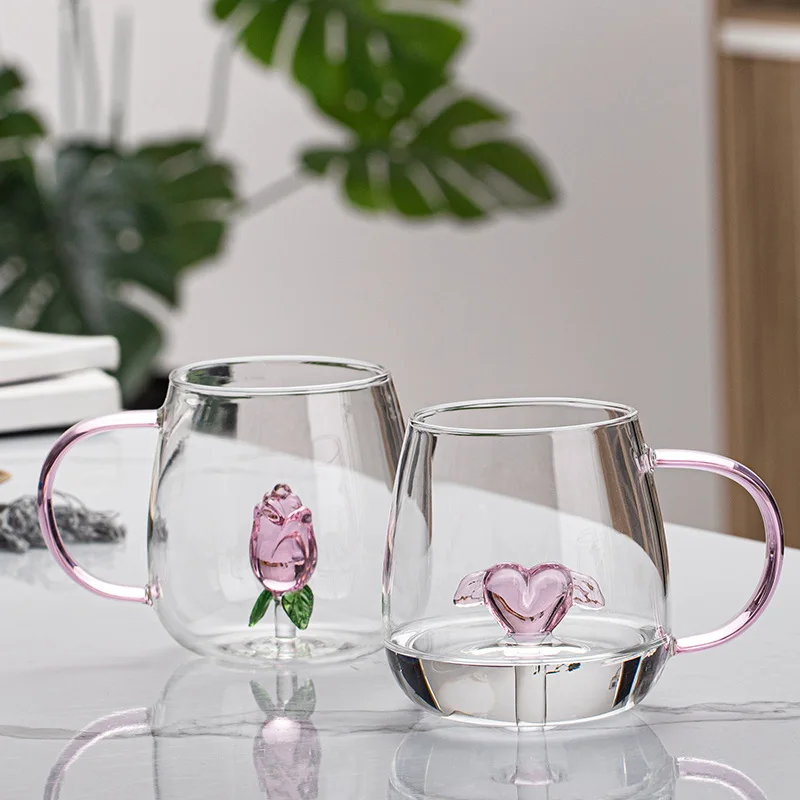 1 PC 400ml 13oz Creative 3D Cactus Rose Duck Flamingo Animal Water Glass Mug Cup with Handle For Girls Kids Lovers Wedding Gift