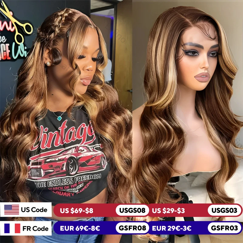 Glueless Highlight Wig Human Hair Body Wave 13x6 HD Full Lace Frontal Wigs 100% Human Hair Honey Blonde 13x4 HD Lace Front Wig