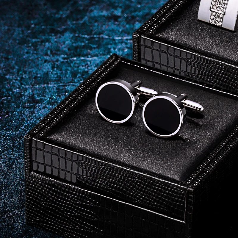 KFLK Jewelry French shirt cufflink for mens Brand Classic Black Round Cuff link Wholesale Button Male High Quality guests