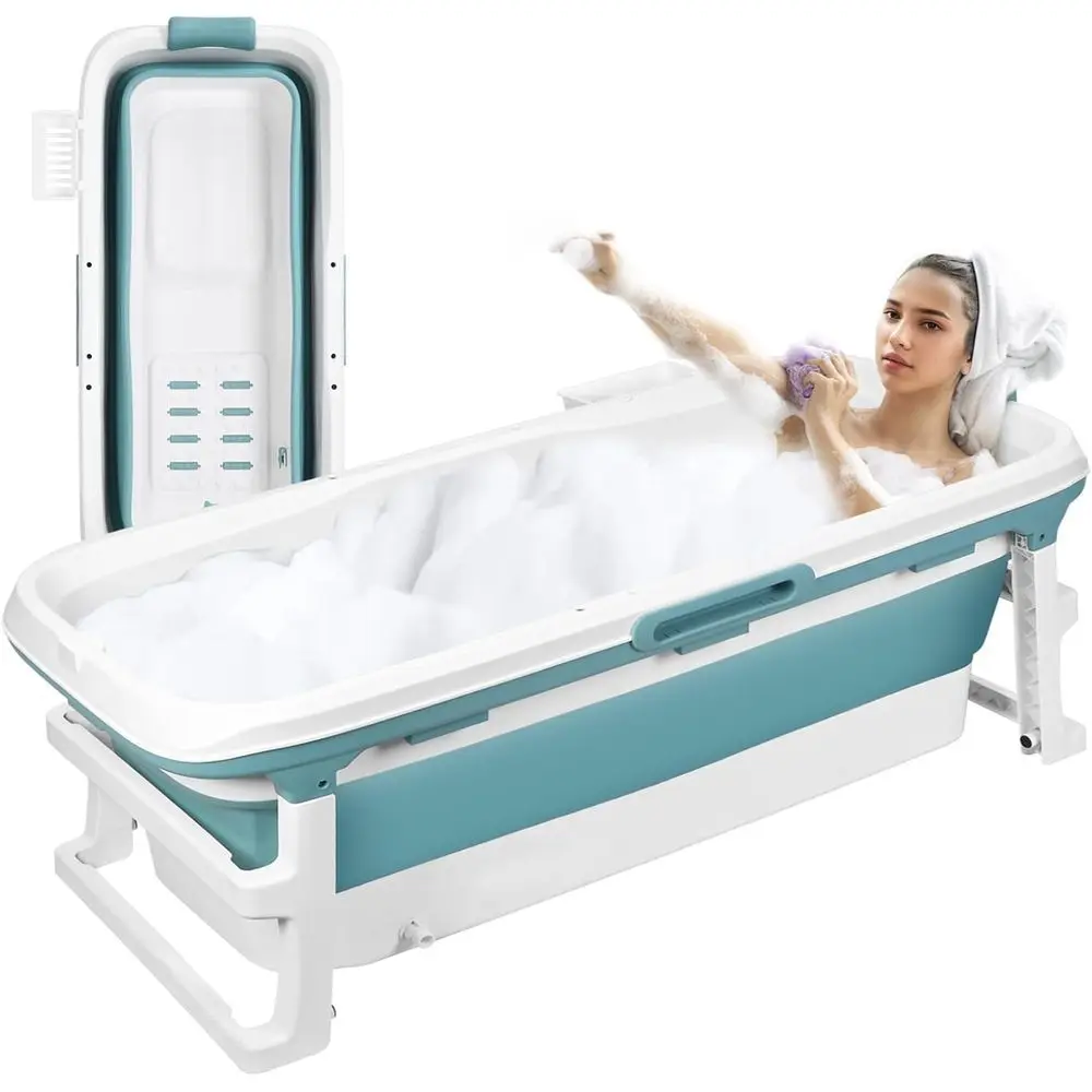Portable Bathtub, 58/56/50/46 Inch Collapsible Bathtub, reestanding oldable or Adults, olding Tub or Shower, Hot Bath, Ice Bath