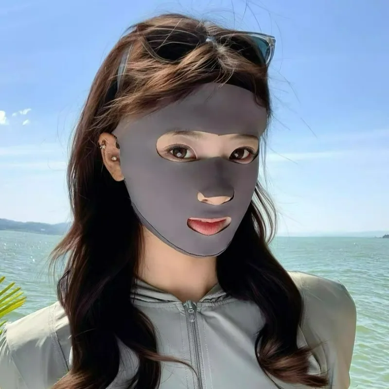 Summer Sunscreen Mask for Women UPF50+ Summer Sunscreen Full Face Outdoor Cycling Ice Silk UV Protection Breathable Sport Masks