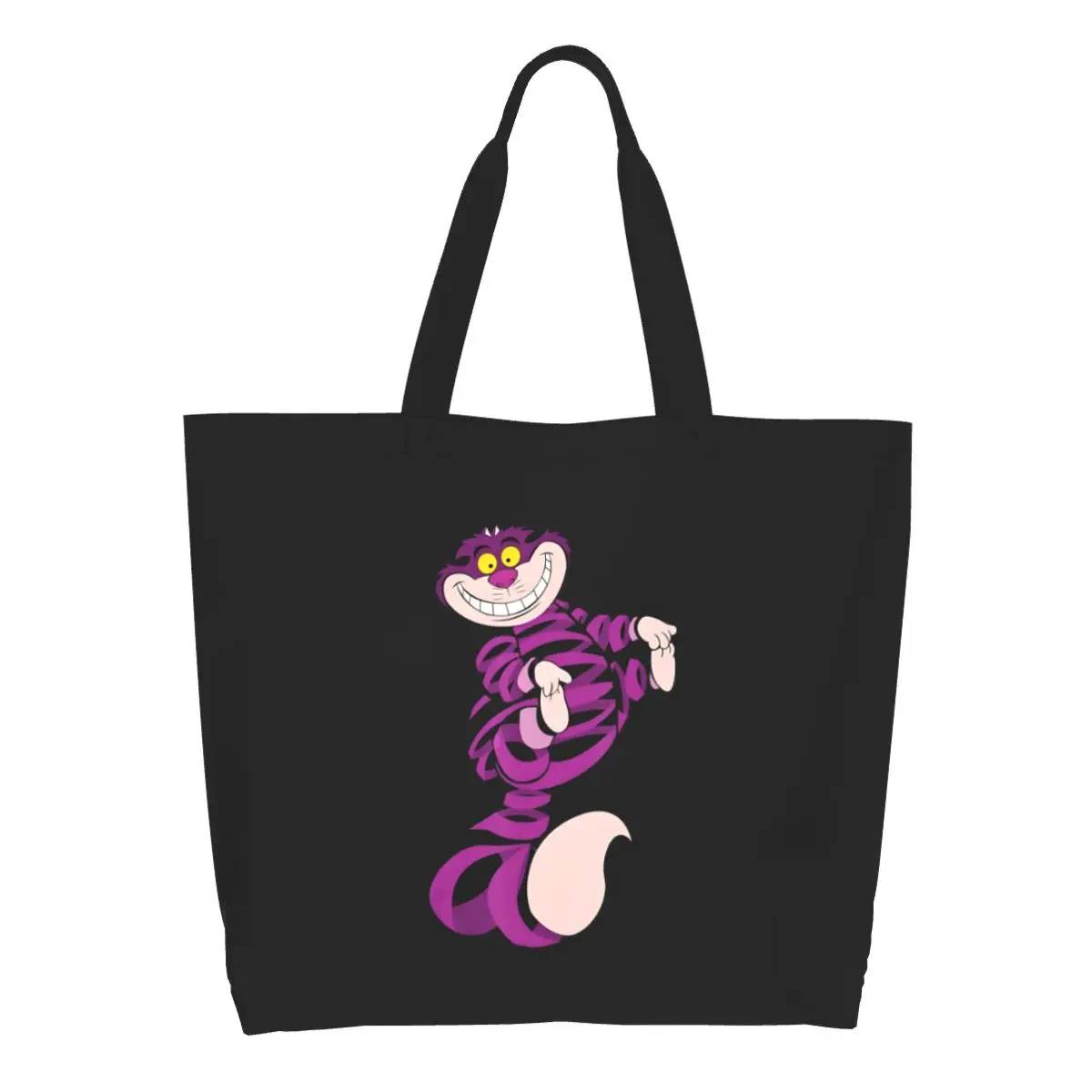 

Custom Cheshire Cat Canvas Shopping Bag Women Reusable Large Capacity Groceries Mysterious And Cute Tote Shopper Bags