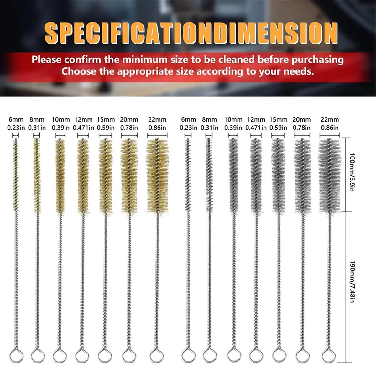 14 قطعة فرشاة سلك نحاسية من الفولاذ المقاوم للصدأ مجموعة فرش سلك الزجاجة، 12 بوصة فرش سلكية مستديرة، فرشاة تنظيف الأنبوب #5