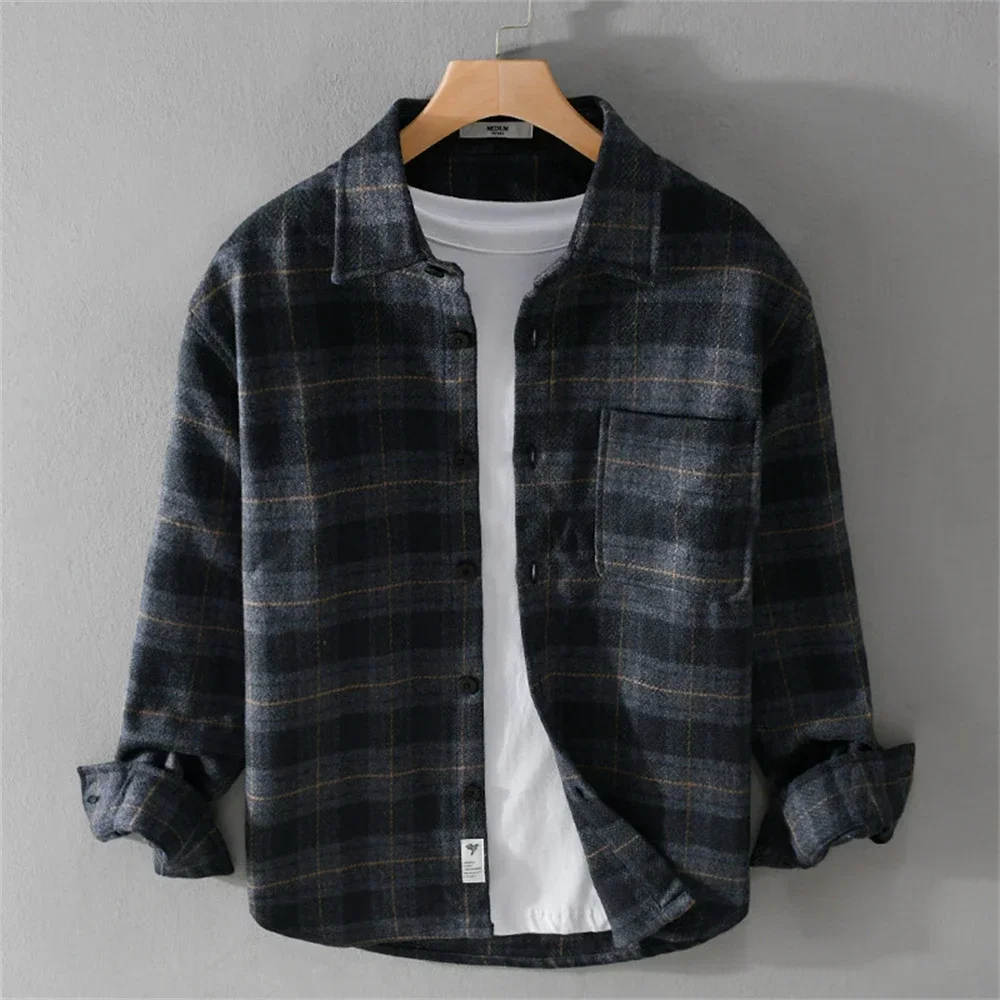 men's winter clothing 2024 check shirt long sleeve workwear men tops Sanded shirt coat plaid casual loose shirts for men