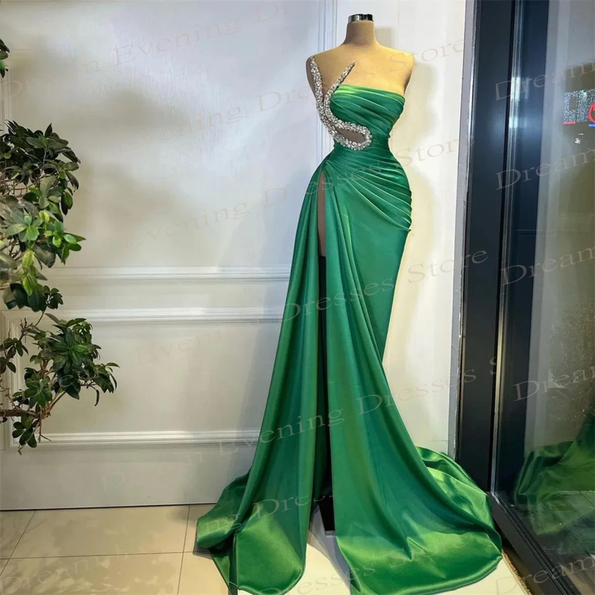 2024 Klassieke Groene Zeemeermin Sexy Avondjurken Nieuwe Strapless Side High Split Geplooide Galajurken Formele Feestdag Vestido De Fiesta