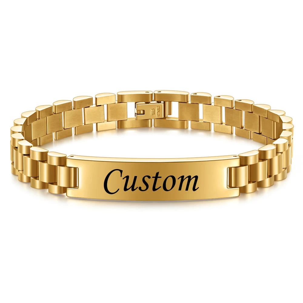 Men's Customizable Smooth Titanium Steel Bracelet, 10mm Width