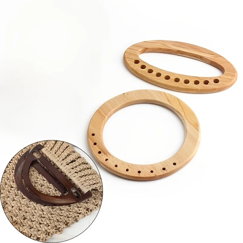 Wooden Wallet Handbag Rectangular Oval with Hole Hand Handle Woven Bag Wooden Handle Handle Luggage Accessories