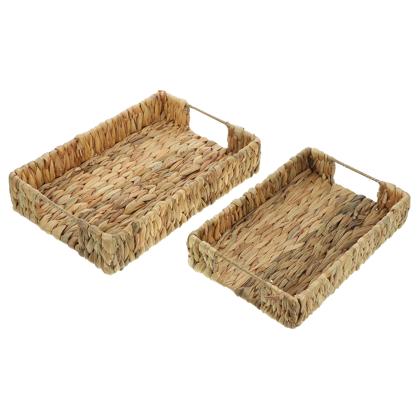 2Pcs Multipurpose Woven Basket Natural Handwoven Fruit Snack Bread Storage Organizer Decorative Kitchen Tabletop Storage Basket