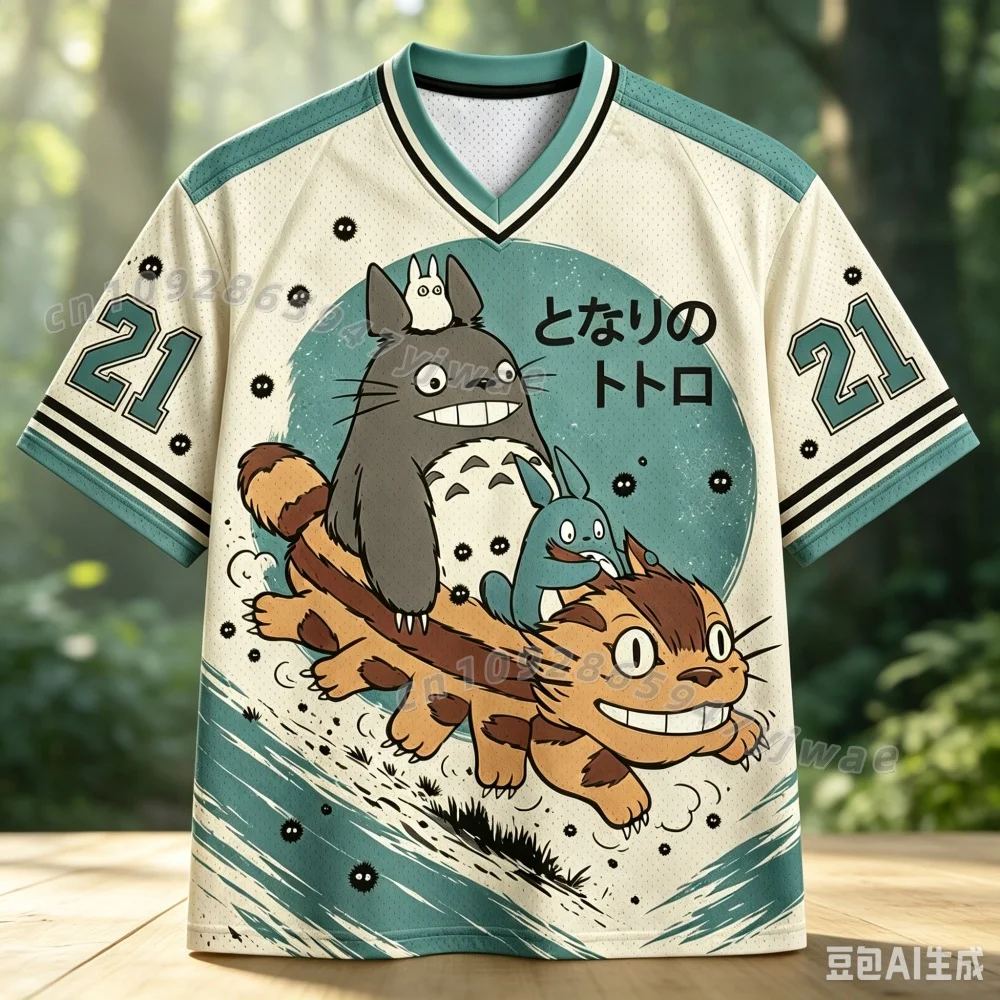 26 Men Women T-Shirt Anime Neighbor Totoro V Neck Jersey Short Sleeve Sports Men T-Shirt Short Sleeve T-Shirt Men Hoodies view 5