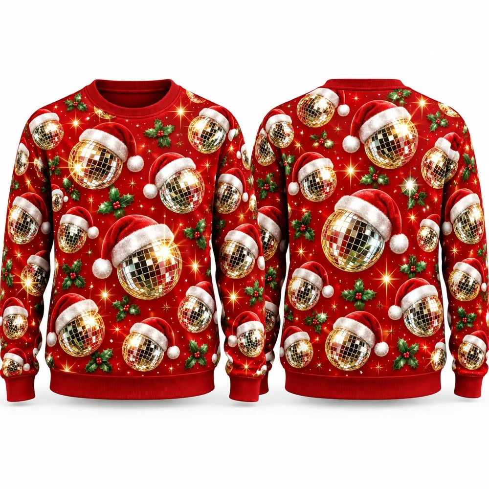 New Disco Ball Ugly Christmas Sweater for Men Women Festive Holiday Party Crewneck Pullover Long Sleeve Funny Daily Sweaters