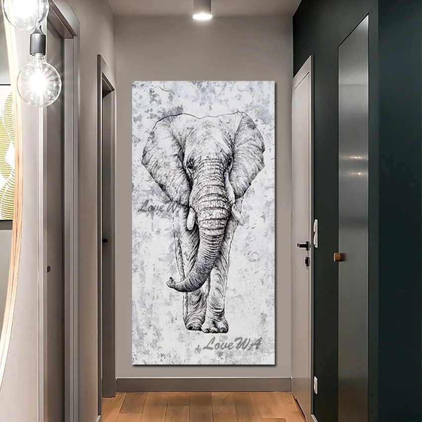 Elephant Painting, Abstract Simple Style Animal Art Hand Drawing Picture, Frameless, Canvas Roll Design, Office Wall Decor Items