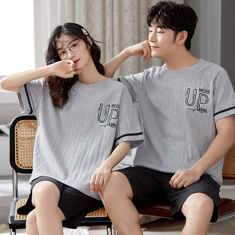 2023 Couple Pajama Set Summer Pyjama Femme Male Cotton Short Sleeved Men And Women Sleepwear Stich Pijama Casual Lover Home Wear