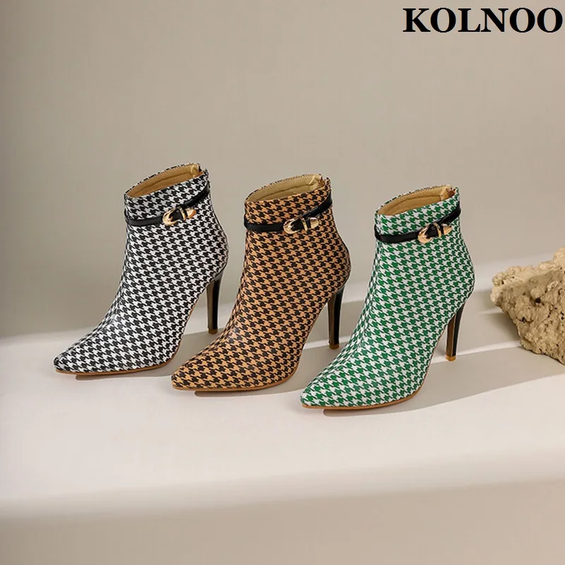 Kolnoo New Arrival Handmade Ladies High Heel Ankle Boots Buckle Strap Patent Leather Classic Booties Evening Fashion Prom Shoes